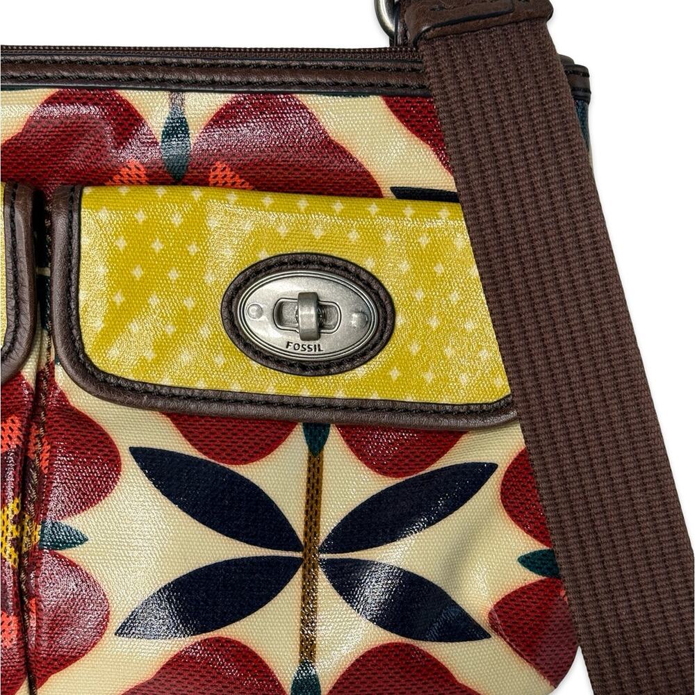 Fossil Retro Floral Crossbody Bag Mod 60s Print Coated Canvas Adjustable Strap - Picture 12 of 14